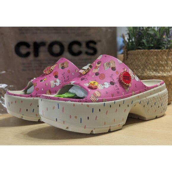 Crocs LINE FRIENDS Pink Stomp Platform Slide Sandals with Jibbitz Charms W10/M8 - Picture 3 of 13